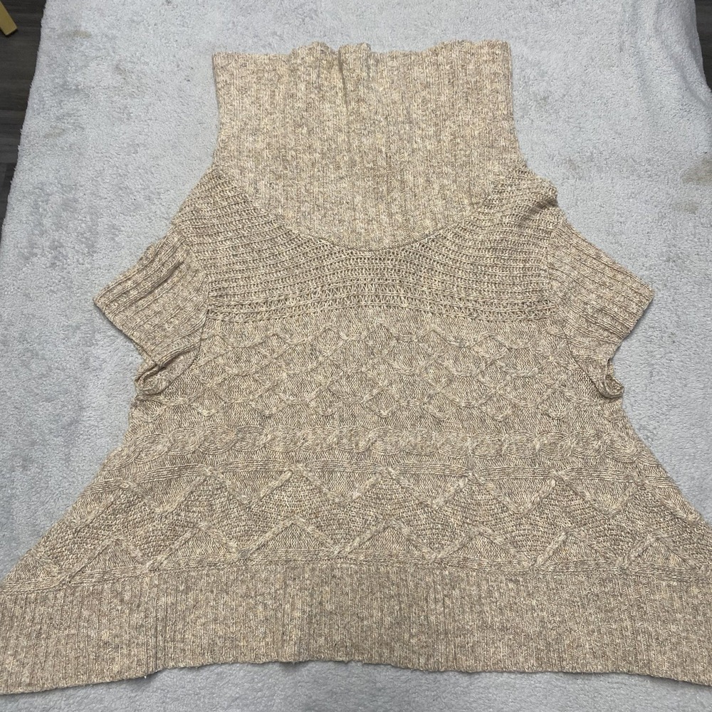 Moth Anthropologie Sweater Small Tan Wool Short Sleeve Cable Knit Cowl